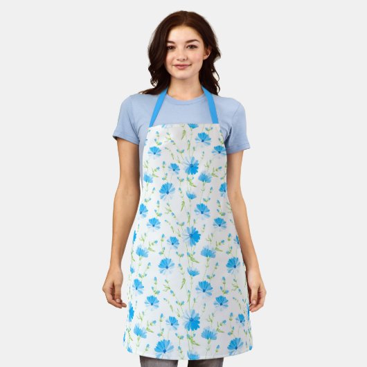 Tablier Fleurs Apron-Bleu (Porté)