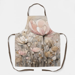 Tablier Fleurs Aquarelle Beige Abstrait Rose