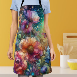 Tablier Fleurs aquarelles botaniques vintage colorées