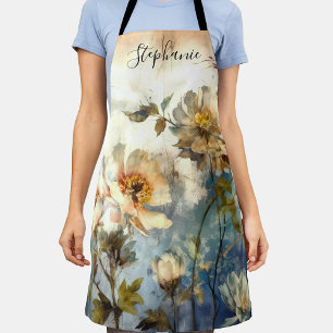 Tablier Fleurs aquarelles lunaires personnalisées