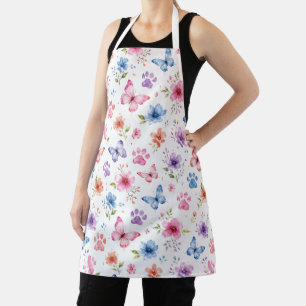 Tablier Fleurs Aquarelles Papillons Empreintes de Patte Mo