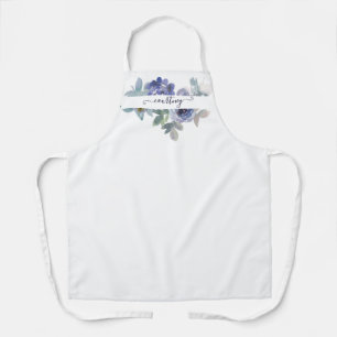 Tablier Fleurs aquarelles personnalisées bleues et vertes