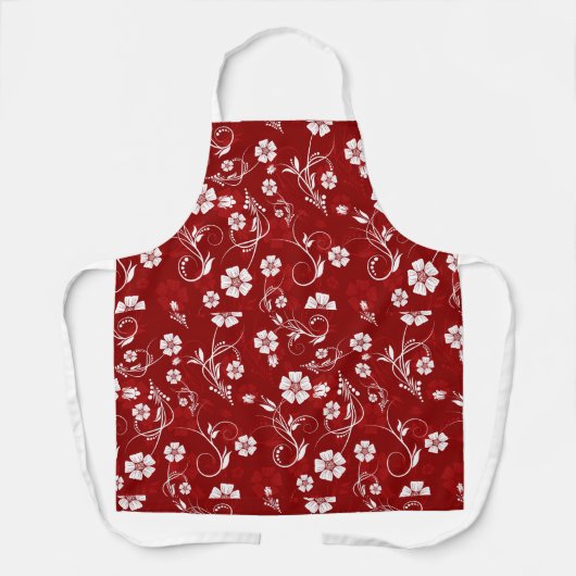 Tablier Fleurs blanches Arrière - plan rouge (Recto)