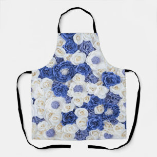 Tablier Fleurs Blanches Bleues Élégantes Féminines