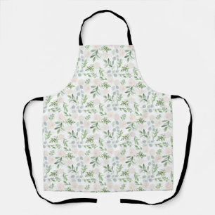 Tablier Fleurs blanches d'aquarelle et Motif d'eucalyptus