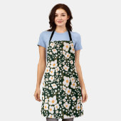 Tablier Fleurs blanches et Arrière - plan vert Centre Jaun (Porté)