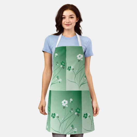 Tablier Fleurs Blanches Et Vertes (Porté)