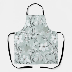Tablier Fleurs blanches gris chic