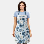 Tablier Fleurs bleues et beiges (Porté)