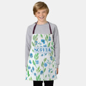 Tablier Fleurs bleues mignonnes Tout-En-Plan (Porté)