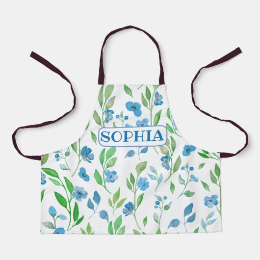 Tablier Fleurs bleues mignonnes Tout-En-Plan (Recto)