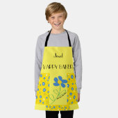 Tablier Fleurs bleues Motif jaune (Porté)