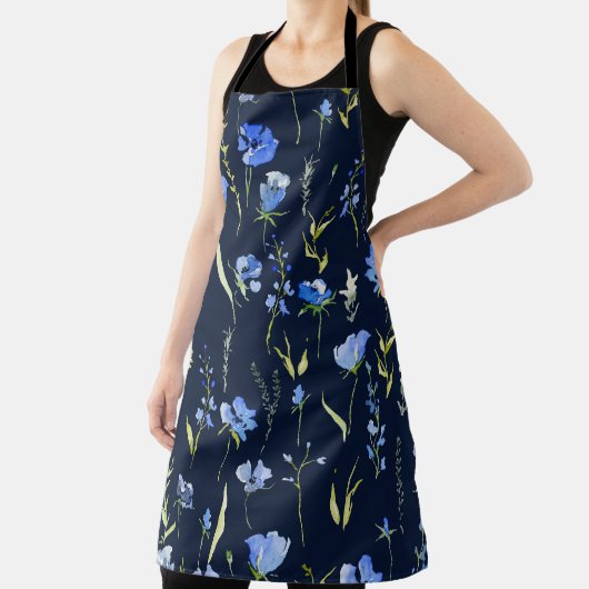 Tablier Fleurs bleues rustiques : Illustration botanique. (Insitu)