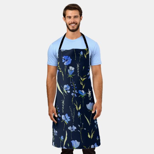 Tablier Fleurs bleues rustiques : Illustration botanique. (Porté)