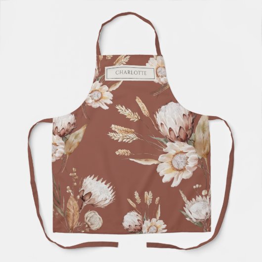 Tablier Fleurs Boho Rustiques Personnalisées Terracotta (Recto)