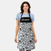 Tablier Fleurs botaniques noir blanc personnalisation Boho (Porté)