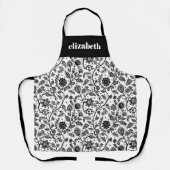 Tablier Fleurs botaniques noir blanc personnalisation Boho (Recto)