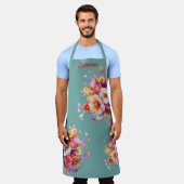 Tablier fleurs, bouquet aqua, couleur (Porté)