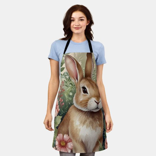 Tablier Fleurs broussailleuses et rêves de lapin Tout-en-u (Porté)