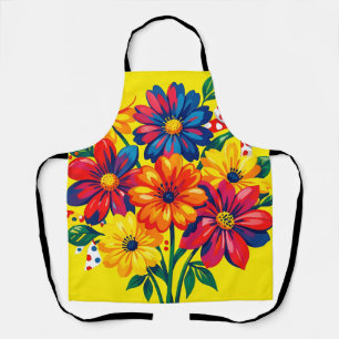 Tablier Fleurs Colorées Audacieuses Bouquet Pop Art à Poin