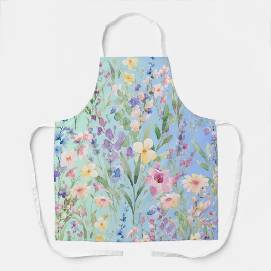 Tablier Fleurs Colorées Bleu Vert (Recto)