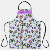 Tablier Fleurs Colorées, Fond Bleu, Violet (Recto)