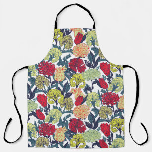 Tablier Fleurs colorées : motif blanc transparent.
