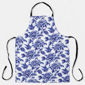 Tablier Fleurs Dahlia Bleues et Blanches Toile de Jouy (Recto)