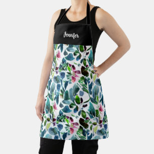 Tablier Fleurs d'aquarelle nom du motif botanique monogram