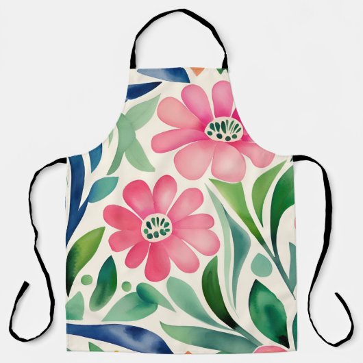 Tablier Fleurs d'aquarelle rose Art (Recto)