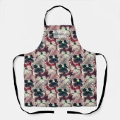 Tablier Fleurs d'aquarelle rose, bordeaux (Recto)