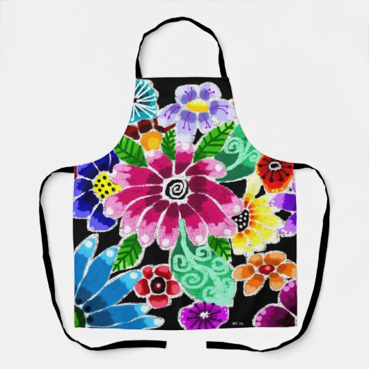 Tablier Fleurs d'art folklorique génoise multicolore (Recto)