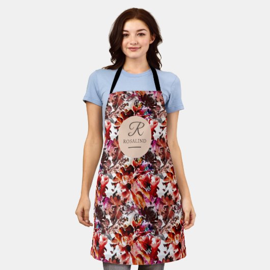 Tablier Fleurs de Bourgogne répétées Motif Monogrammé (Porté)