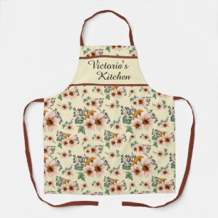 Tablier Fleurs de campagne rose, jaune, rouille aquarelle