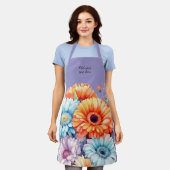 Tablier Fleurs de Gerbera texte personnalisé violet (Porté)