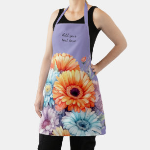 Tablier Fleurs de Gerbera texte personnalisé violet