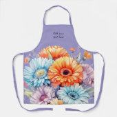 Tablier Fleurs de Gerbera texte personnalisé violet (Recto)