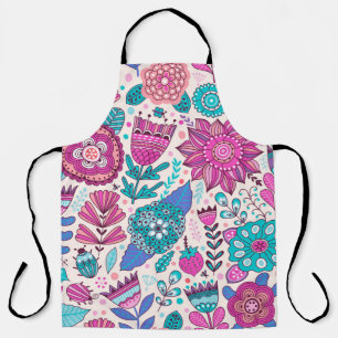 Tablier Fleurs de gribouillis botaniques, texture transpar