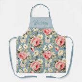 Tablier Fleurs de jardin de campagne Monogramme bleu Nom (Recto)