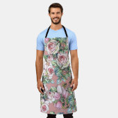 Tablier Fleurs de jardin rose avec tulipes peintes en wate (Porté)