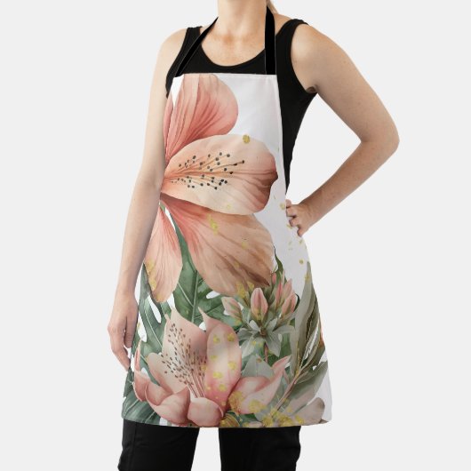 Tablier Fleurs de jungle à l'aquarelle éclaboussure pêche (Insitu)
