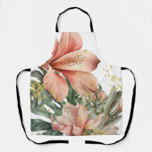 Tablier Fleurs de jungle à l'aquarelle éclaboussure pêche (Recto)