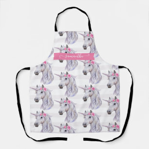 Tablier Fleurs de licorne mignonne sur fond rayé tête