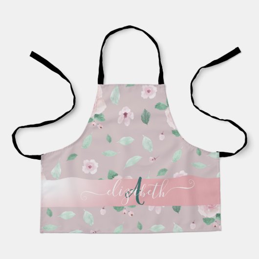 Tablier Fleurs de monogramme à l'aquarelle chic (Recto)