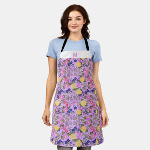Tablier Fleurs de monogramme personnalisé tendance mignon