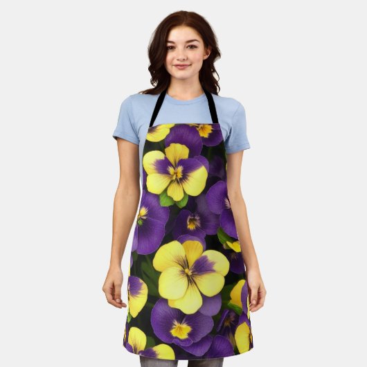 Tablier Fleurs de Pansy Jaune et Violet (Porté)