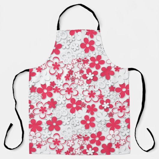 Tablier Fleurs de papier rouge et blanc (Recto)