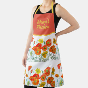 Tablier Fleurs de pavot rouge orange jaune Pavots Fleur