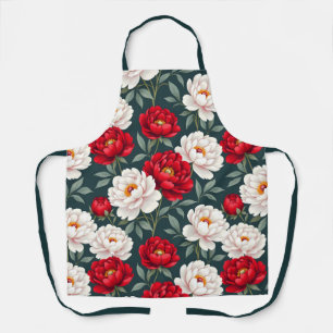Tablier Fleurs de pivoine rouges et blanches
