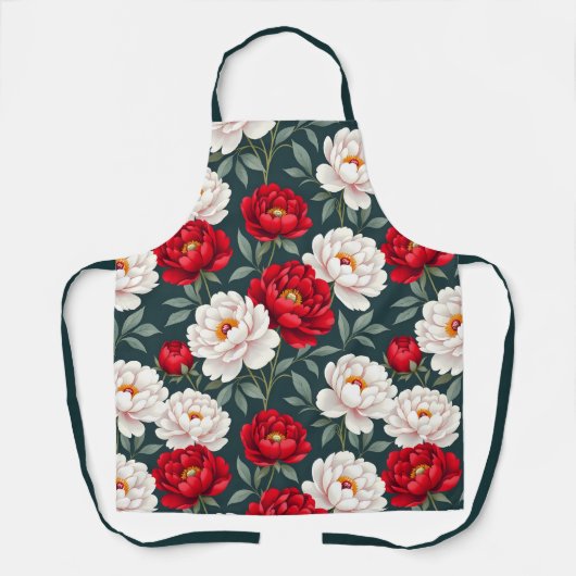 Tablier Fleurs de pivoine rouges et blanches  (Recto)